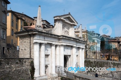 Entrance Arch To Citta Alta Bergamo Stock Photo