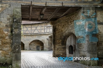 Entrance To An Old Courtyard In Rothenburg Stock Photo