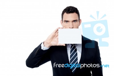 Entrepreneur Positively Holds Blank Card Stock Photo