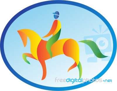 Equestrian Rider Dressage Oval Retro Stock Image