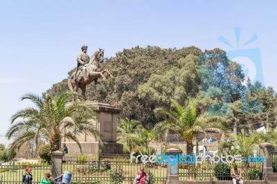 Equestrian Statue Of Emperor Menelik Ii Addis Ababa, Ethiopia Stock Photo