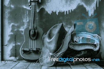 Equipment On Old Wooden Stock Photo