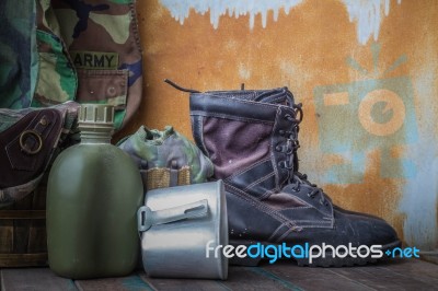 Equipment On The Wooden Floor Stock Photo