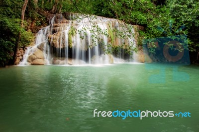 Erawan Waterfall In The Spring Stock Photo