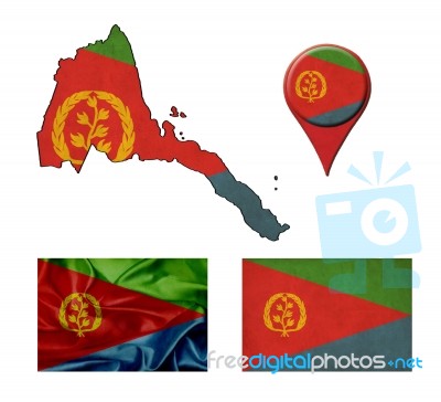 Eritrea Flag, Map And Map Pointers Stock Image