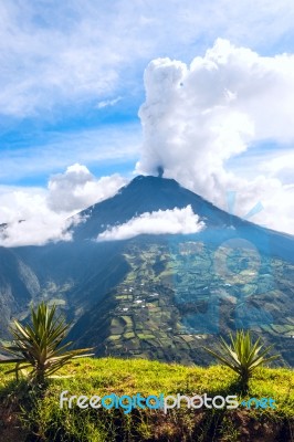 Eruption Of A Volcano Tungurahua, Cordillera Occidental Of The Stock Photo