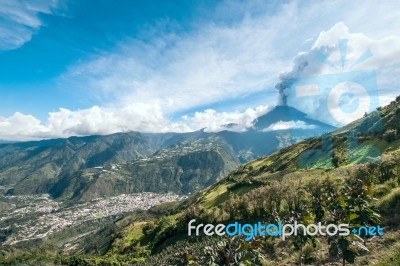 Eruption Of A Volcano Tungurahua, Cordillera Occidental Of The A… Stock Photo