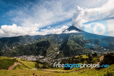 Eruption Of A Volcano Tungurahua, Cordillera Occidental Of The A… Stock Photo