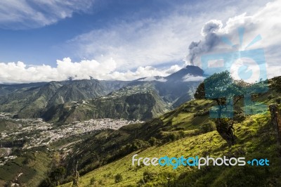 Eruption Of A Volcano Tungurahua, Cordillera Occidental Of The A… Stock Photo