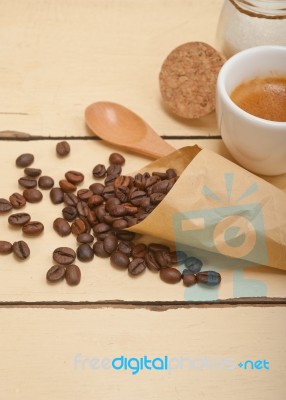 Espresso Coffee And Beans Stock Photo