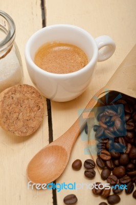 Espresso Coffee And Beans Stock Photo