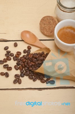 Espresso Coffee And Beans Stock Photo