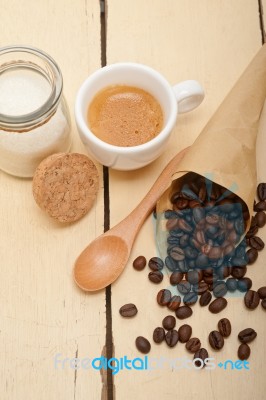 Espresso Coffee And Beans Stock Photo