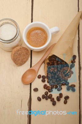 Espresso Coffee And Beans Stock Photo