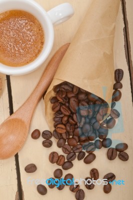 Espresso Coffee And Beans Stock Photo