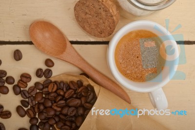 Espresso Coffee And Beans Stock Photo