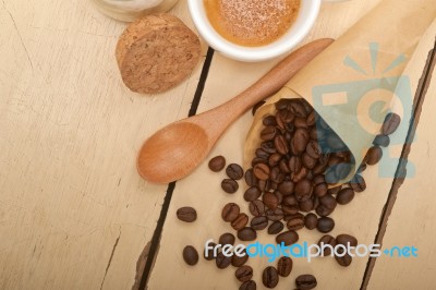 Espresso Coffee And Beans Stock Photo