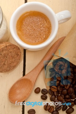 Espresso Coffee And Beans Stock Photo