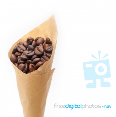 Espresso Coffee Beans On A Paper Cone Stock Photo