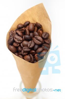 Espresso Coffee Beans On A Paper Cone Stock Photo