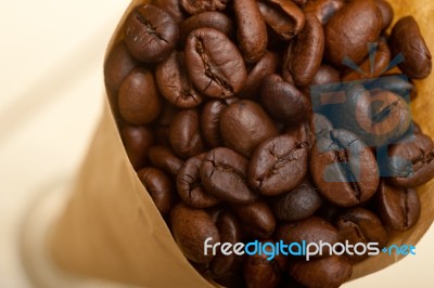 Espresso Coffee Beans On A Paper Cone Stock Photo