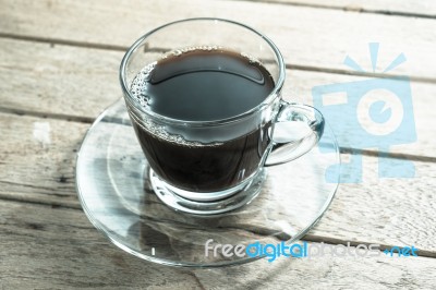 Espresso Coffee In Glass Cup Still Life Vintage Tone Stock Photo