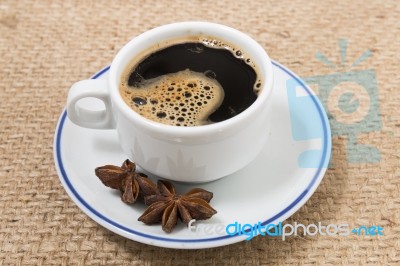 Espresso Coffee In White Cup Stock Photo