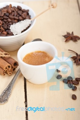 Espresso Coffee With Sugar And Spice Stock Photo