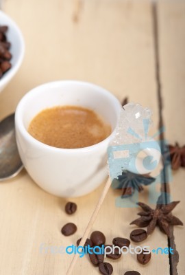 Espresso Coffee With Sugar And Spice Stock Photo