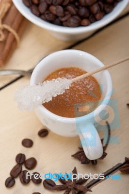 Espresso Coffee With Sugar And Spice Stock Photo