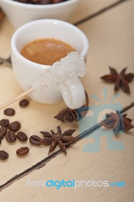 Espresso Coffee With Sugar And Spice Stock Photo