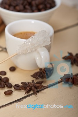 Espresso Coffee With Sugar And Spice Stock Photo