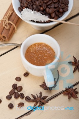 Espresso Coffee With Sugar And Spice Stock Photo