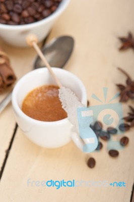 Espresso Coffee With Sugar And Spice Stock Photo