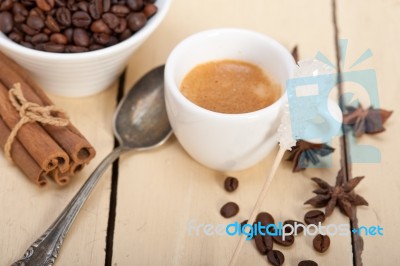 Espresso Coffee With Sugar And Spice Stock Photo