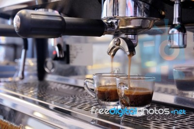 Espresso In Coffee Shop; Close-up Stock Photo