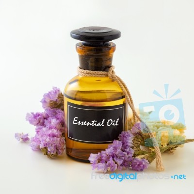 Essential Oil On White Background Stock Photo