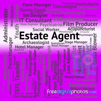 Estate Agent Indicating Job Word And Agents Stock Image