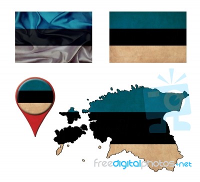 Estonia Flag, Map And Map Pointers Stock Image