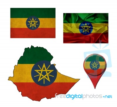 Ethiopia Flag, Map And Map Pointers Stock Image