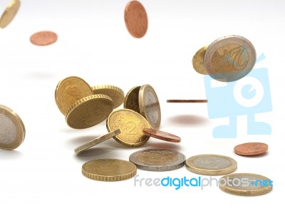 Euro Coins On A Table Top Stock Photo