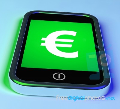 Euro Sign On Phone Shows European Currency Stock Image