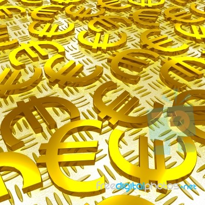 Euro Symbols Over The Floor Shows European Finances Stock Image