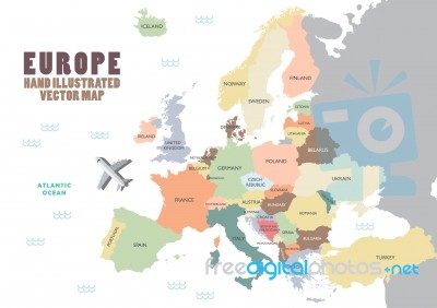 Europe Map With Colour And Name Stock Image