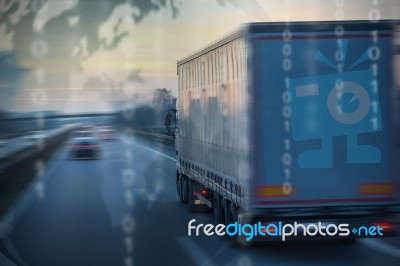 European Trucks Vehicle In Driving Stock Photo