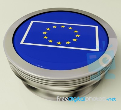 European Union Flag Button Shows Government Of Europe Stock Image