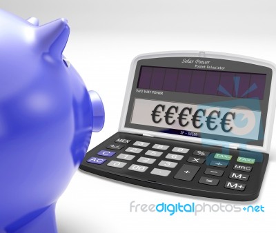 Euros In Calculator Shows Currency And Investment Stock Image