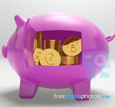 Euros In Piggy Shows Rich European Finances Stock Image