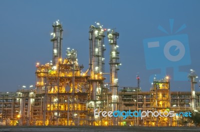 Evening Scene Of Chemical Plant Stock Photo