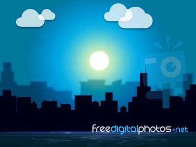 Evening Sky Indicates Night Time And Cityscape Stock Image